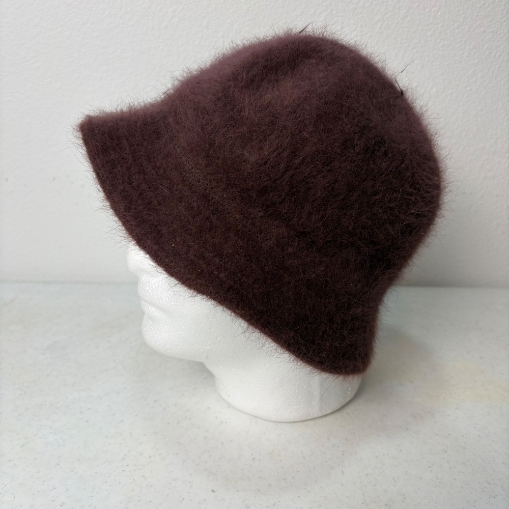 Vintage 100% Angora Rabbit Hair Fuzzy Cloche Bucket Hat Brown RN 105921 - Picture 2 of 6